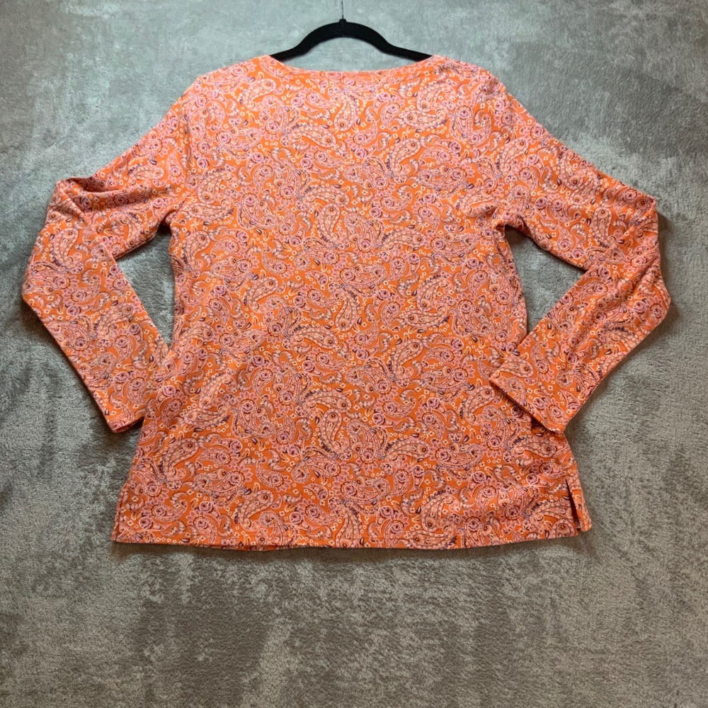 J. Jill Womens Orange Paisley Pima Cotton Long Sleeve Crew Neck Tee Size M - Picture 7 of 8